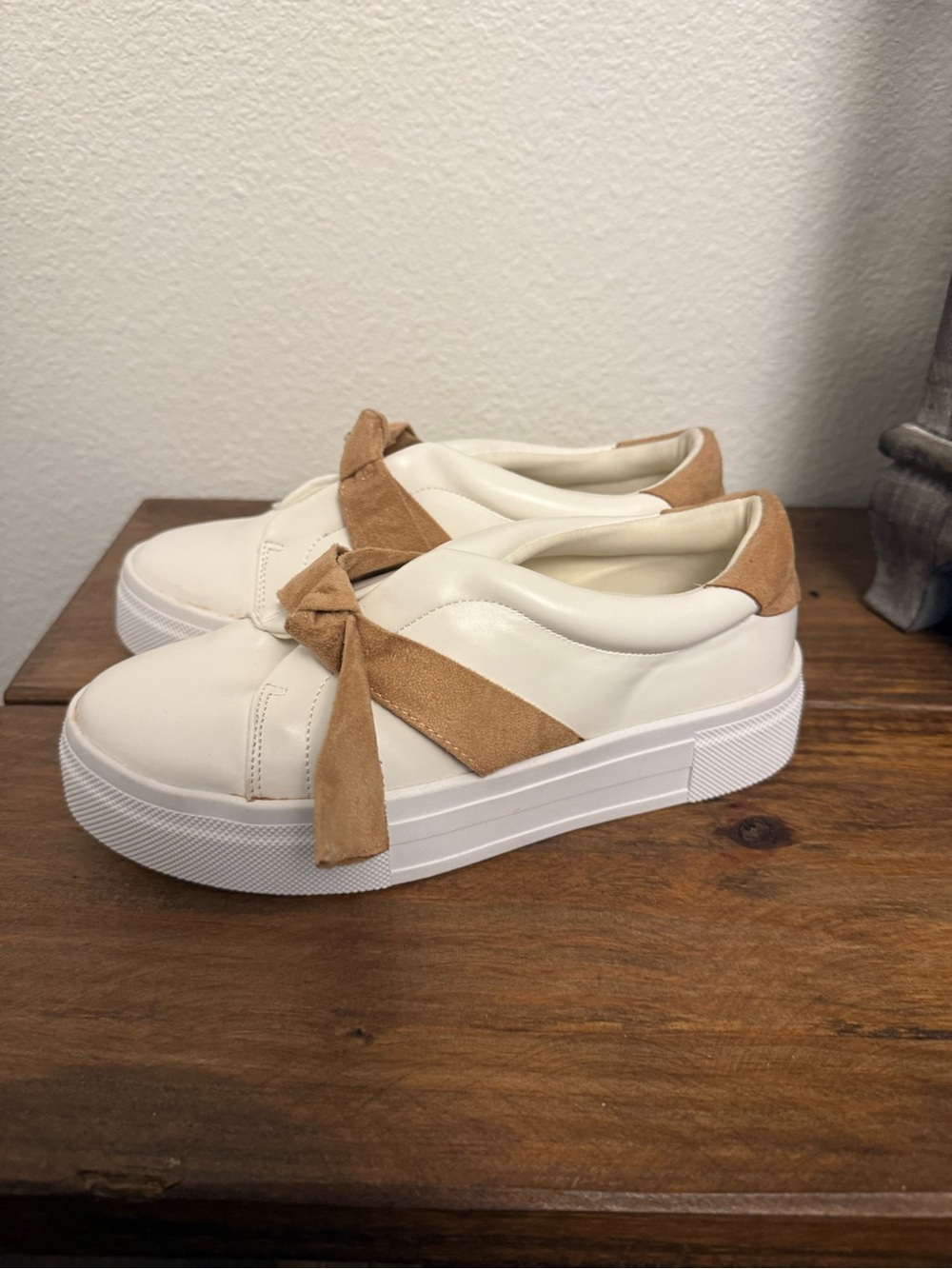 Lulu's Cream Platform Sneakers with Tan Bow Accent